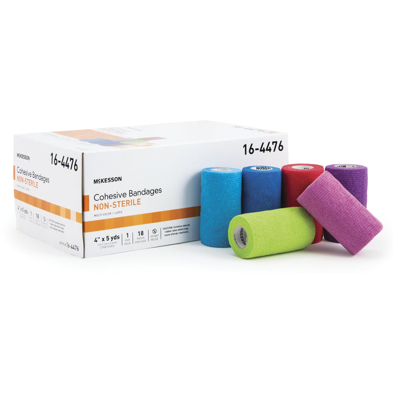 McKesson Cohesive Bandage 4 Inch X 5 Yard Self-adherent Closure Purple / Pink / Green / Light Blue / Royal Blue / Red NonSterile Standard Compression (992533_RL) 1/RL