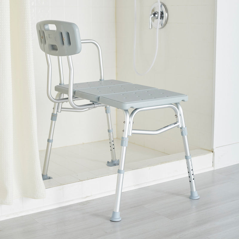 McKesson Knocked Down Bath Transfer Bench Removable Arm Rail 17-1/2 to 22-1/2 Inch Seat Height 400 lbs. Weight Capacity (1088139_CS) 1/CS