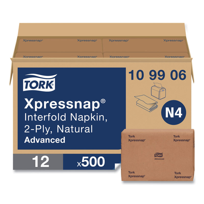 Tork Xpressnap Interfold Dispenser Napkins, 2-Ply, 6.5 x 8.5, Natural, 500/Pack, 12 Packs/Carton (TRK109906) Case of 12