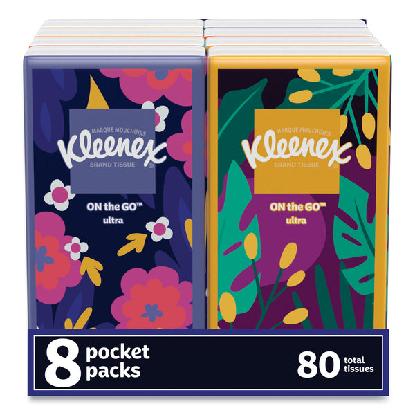 Kleenex® On The Go Packs Facial Tissues, 3-Ply, White, 10 Sheets/Pouch, 8 Pouches/Pack, 12 Packs/Carton (KCM46651CT) Case of 12