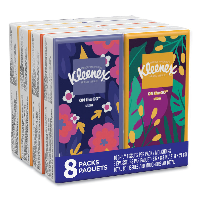 Kleenex® On The Go Packs Facial Tissues, 3-Ply, White, 10 Sheets/Pouch, 8 Pouches/Pack, 12 Packs/Carton (KCM46651CT) Case of 12