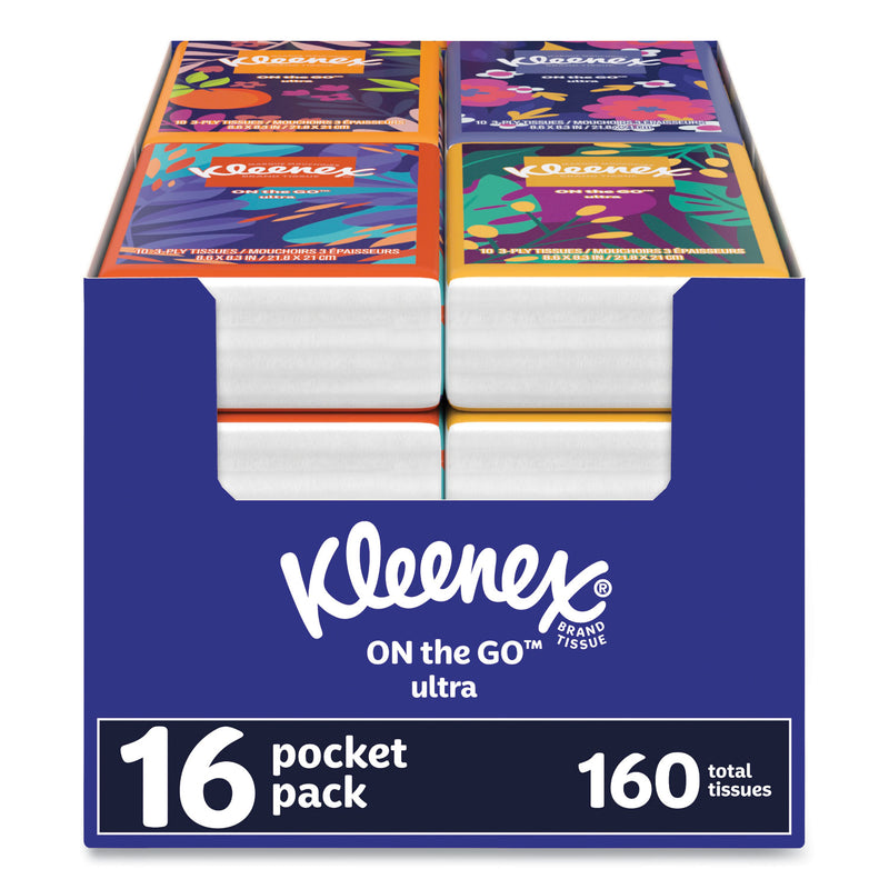 Kleenex® On The Go Packs Facial Tissues, 3-Ply, White, 10/Pouch, 16 Pouches/Pack, 6 Packs/Carton (KCM54635) Case of 6