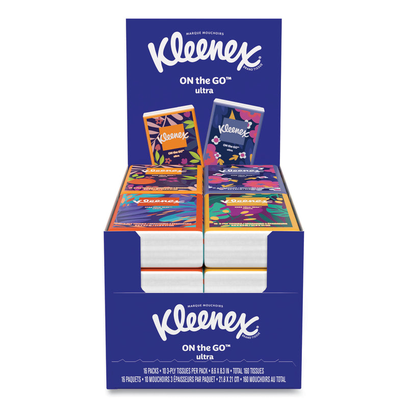 Kleenex® On The Go Packs Facial Tissues, 3-Ply, White, 10/Pouch, 16 Pouches/Pack, 6 Packs/Carton (KCM54635) Case of 6
