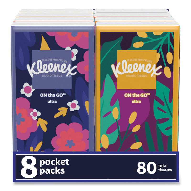 Kleenex® On The Go Packs Facial Tissues, 3-Ply, White, 10 Sheets/Pouch, 8 Pouches/Pack (KCM46651PK) Pack of 8