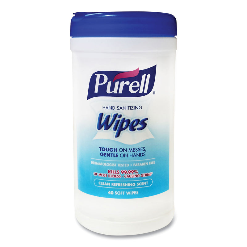 Purell Hand Sanitizing Wipes, 7 x 6, Clean Scent, White, 40/Canister, 6/Carton (GOJ912006CMR01) Case of 6