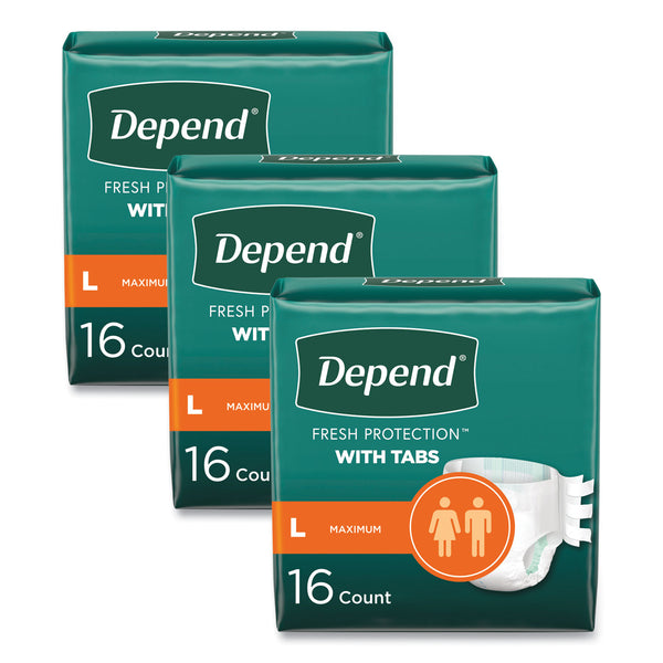 Depend® Incontinence Protection with Tabs, 35" to 49" Waist, 16/Pack, 3 Packs/Carton (KCM35458) Case of 3
