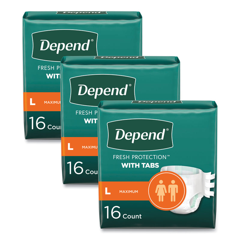 Depend® Incontinence Protection with Tabs, 35" to 49" Waist, 16/Pack, 3 Packs/Carton (KCM35458) Case of 3