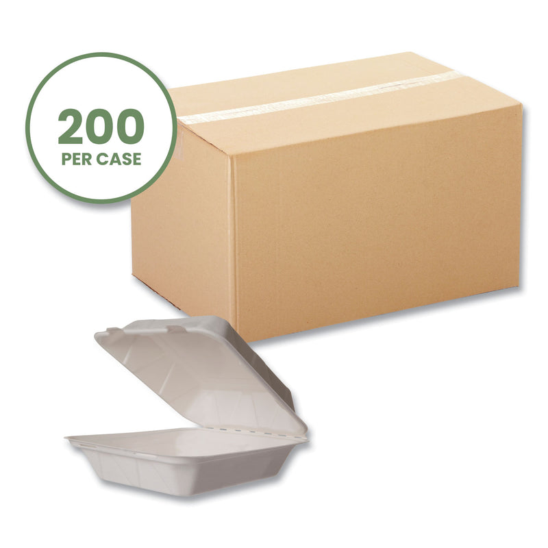 Vegware White Molded Fiber Clamshell Container, 8 x 17 x 2, White, Sugarcane, 200/Carton (VEGWHBRG8HW) Case of 200