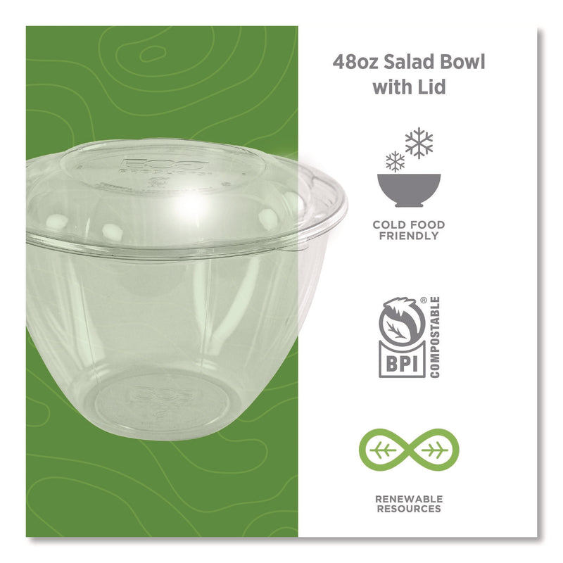 Renewable and Compostable Salad Bowls with Lids, 48 oz, Clear, Plastic, 150/Carton (ECOEPSB48) Case of 150