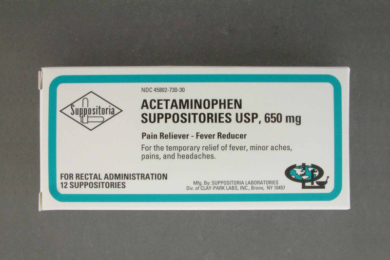 Clay Park Laboratories Pain Relief 650 mg Strength Acetaminophen Rectal Suppository 12 per Box (245598_BX) 12/BX