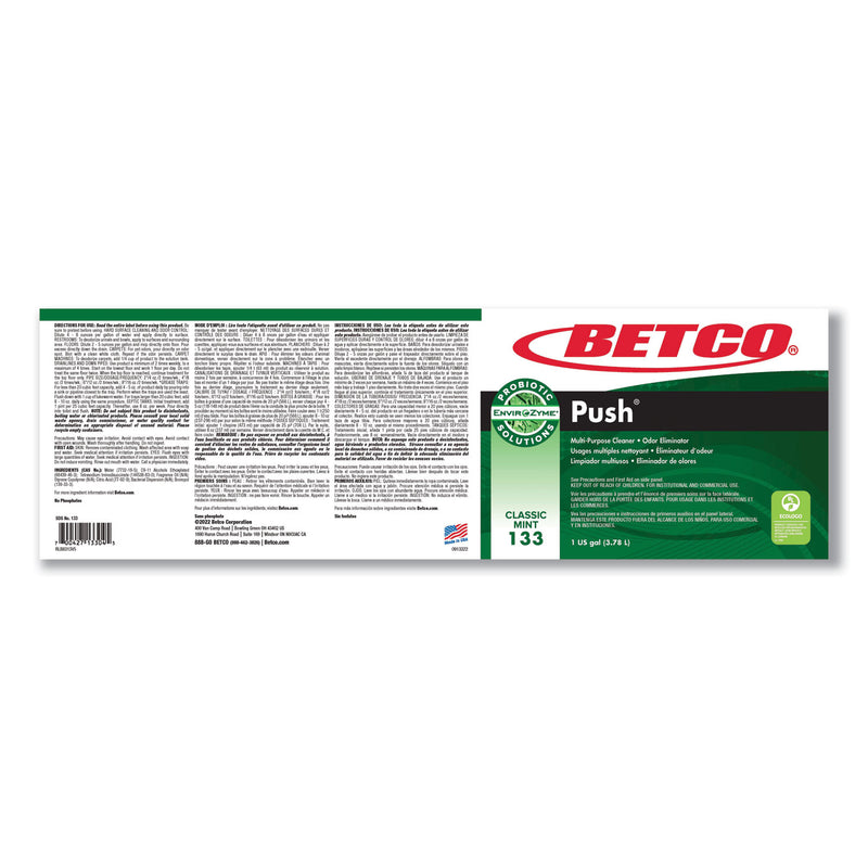 Betco Green Earth Push Enzyme Multipurpose Cleaner, Mint Scent, 1 gal Bottle, 4/Carton (BET1330400) Case of 4