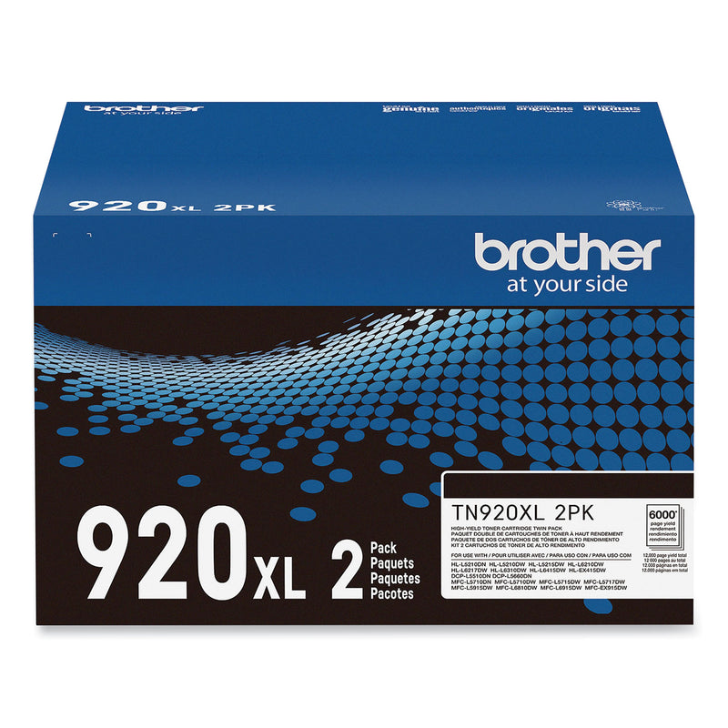 Brother TN920XL2PK High-Yield Toner, 12,000 Page-Yield, Black, 2/Pack (BRTTN920XL2PK) Each