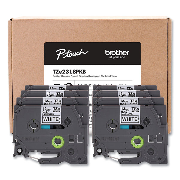 Brother TZe Series Standard Adhesive Laminated Labeling Tape, 0.5", Black on White, 8/Pack (BRTTZE2318PKB) Each