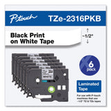 Brother TZe Series Standard Adhesive Laminated Labeling Tape, 0.5", Black on White, 6/Pack (BRTTZE2316PKB) Each
