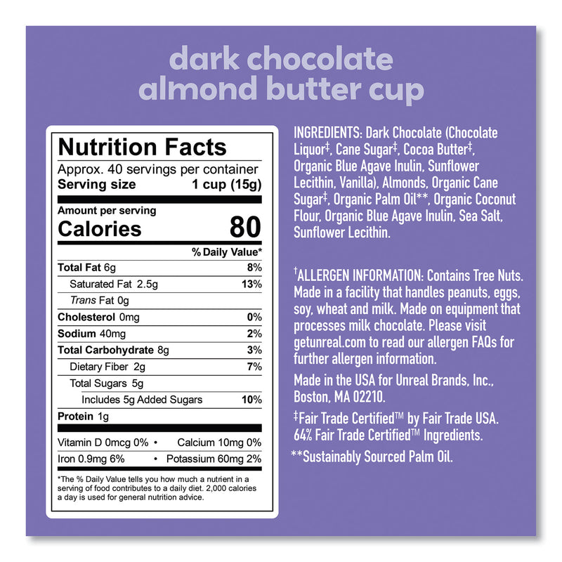 Unreal Dark Chocolate Almond Butter Cups, 0.53 oz, Individually Wrapped, 40/Pack (GRR22002089) Each