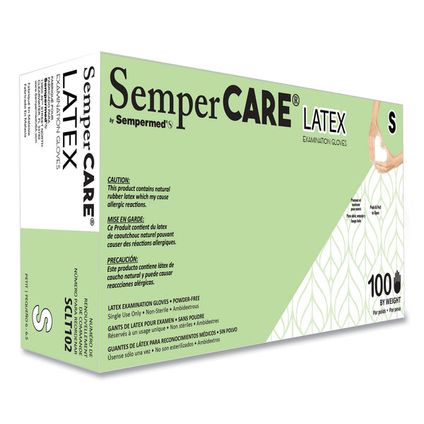 SemperCare Latex Examination Gloves, Cream, Small, 100/Box, 10 Boxes/Carton (SEZSCLT102) Case of 1000