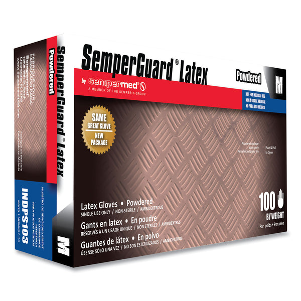 SemperGuard Latex Powdered Gloves, Cream, Medium, 100/Box (SEZINDPS103BX) Box of 100