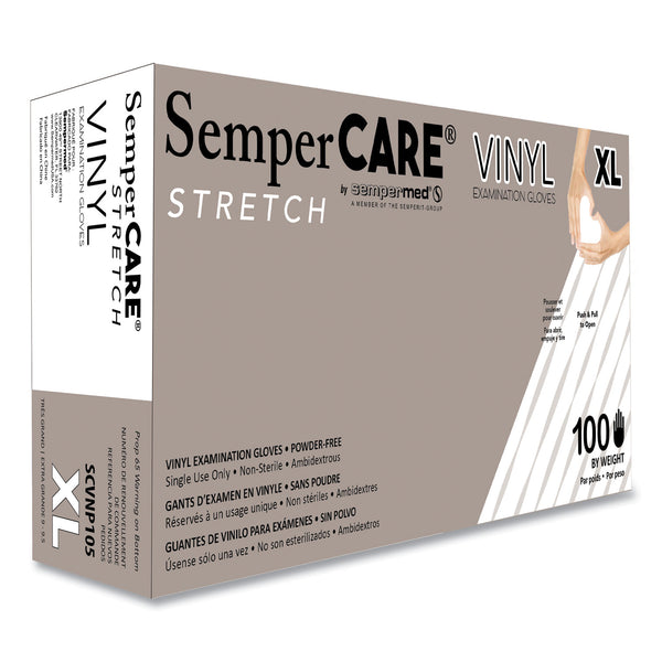 SemperCare Stretch Vinyl Examination Gloves, Cream, X-Large, 100/Box, 10 Boxes/Carton (SEZSCVNP105) Case of 1000