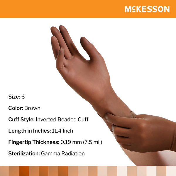 McKesson Perry® Surgical Glove Size 6 Sterile Latex Standard Cuff Length Smooth Brown Not Chemo Approved (1044728_BX) 50/BX