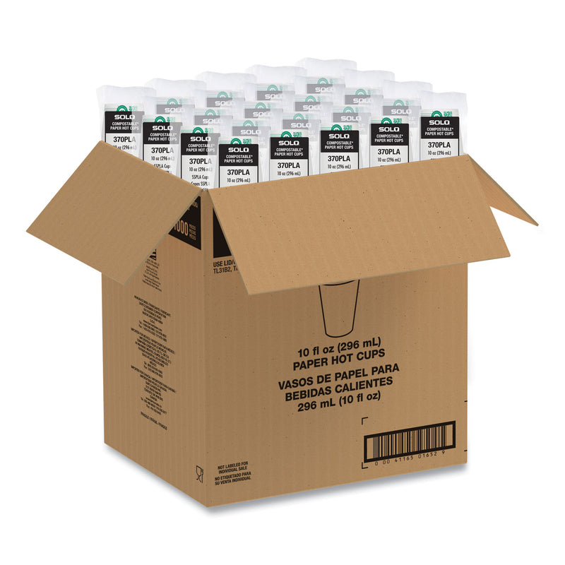 SOLO Compostable Paper Hot Cups, ProPlanet Seal, 10 oz, White/Green, 1,000/Carton (SCC370PLAPLANET) Case of 20