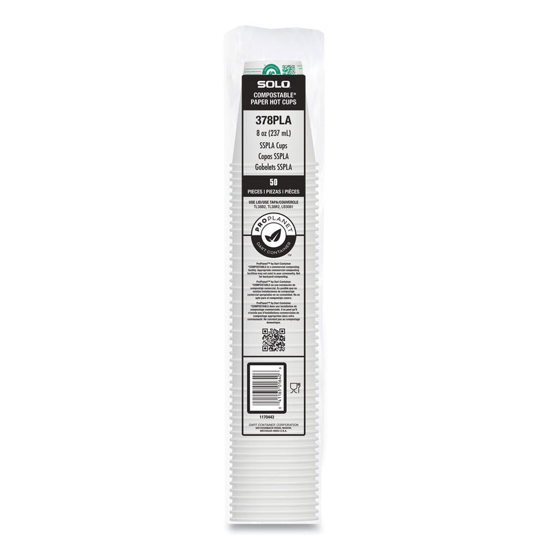 SOLO Compostable Paper Hot Cups, ProPlanet Seal, 8 oz, White/Green, 1,000/Carton (SCC378PLAPLANET) Case of 20