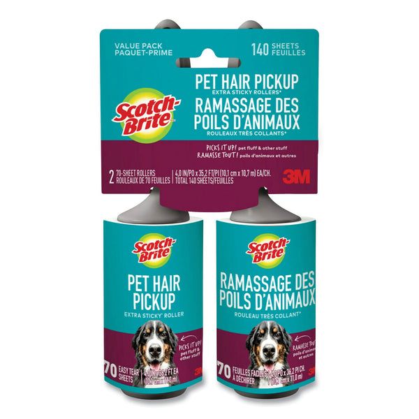 Scotch Brite Pet Hair Pickup Lint Roller, 70 Sheets/Roller, 2/Pack (MMM839RS70TP) Pack of 2