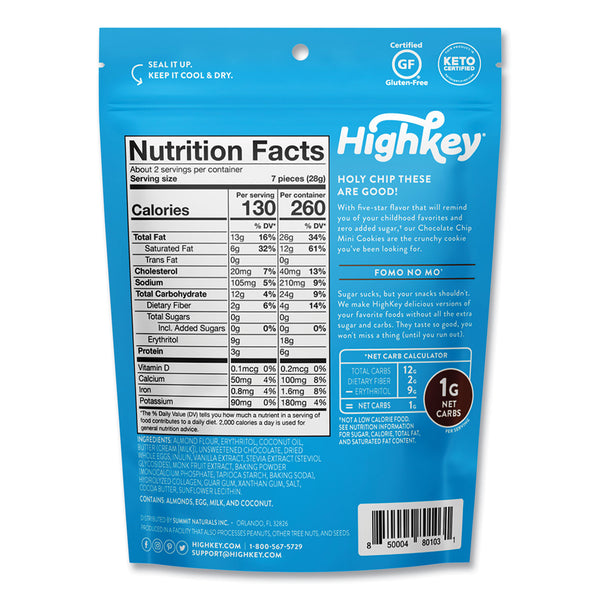 HighKey Chocolate Chip Cookies, 2 oz, Bag, 6/Carton (GRR60000270) Case of 6