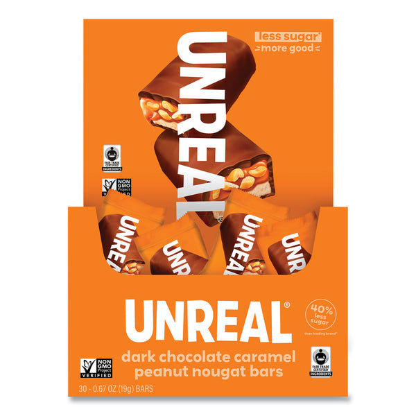 Unreal Dark Chocolate Caramel Peanut Nougat Bars, 0.67 oz Individually Wrapped, 40/Pack (GRR22002090) Each