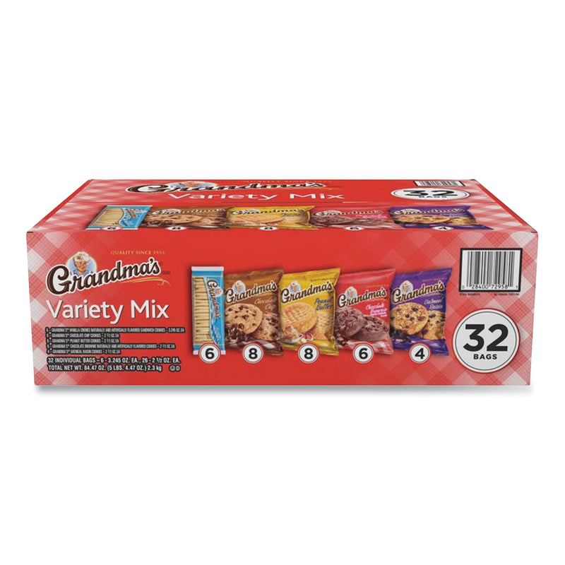 Grandma's Cookies Variety Tray, Assorted Flavors,  (6) 3.25 oz,  (26) 2.5 oz, 32 Bags/Carton (LAY73977) Case of 32