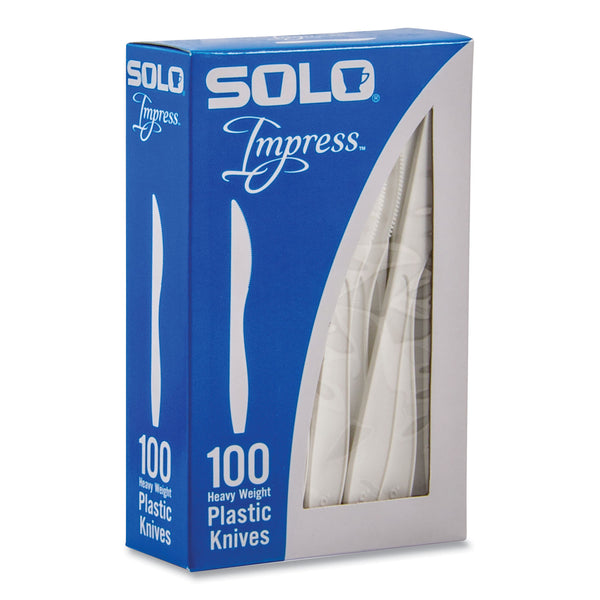 Solo Inc. Impress Heavyweight Full-Length Polystyrene Cutlery, Knife, White, 100/Box (SCCHSWKX0007BX) Box of 100