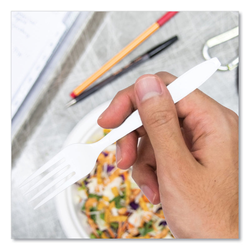 Solo Inc. Impress Heavyweight Full-Length Polystyrene Cutlery, Fork, White, 100/Box (SCCHSWFX0007BX) Box of 100
