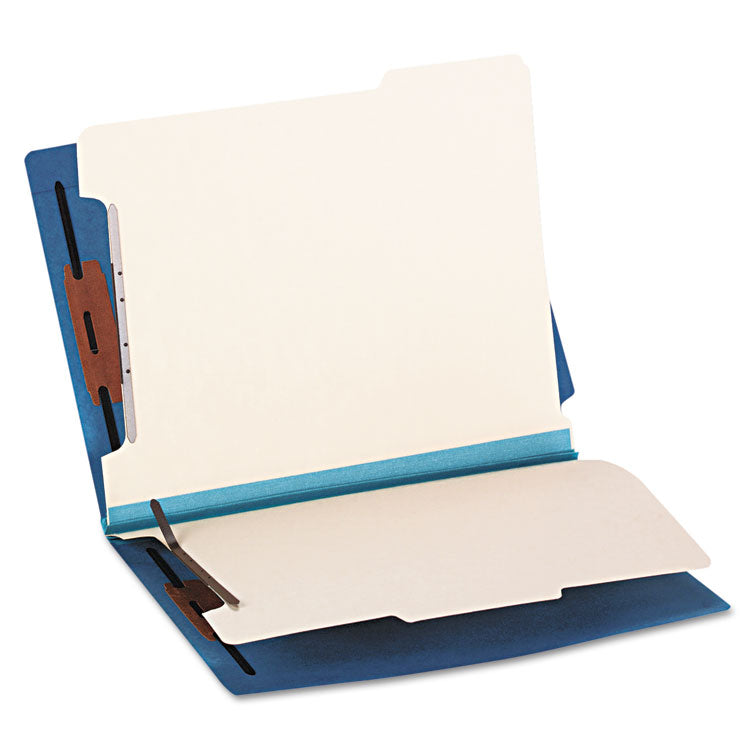 Smead™ Colored End Tab Classification Folders with Dividers, 2" Expansion, 2 Dividers, 6 Fasteners, Letter Size, Blue, 10/Box (SMD26836)