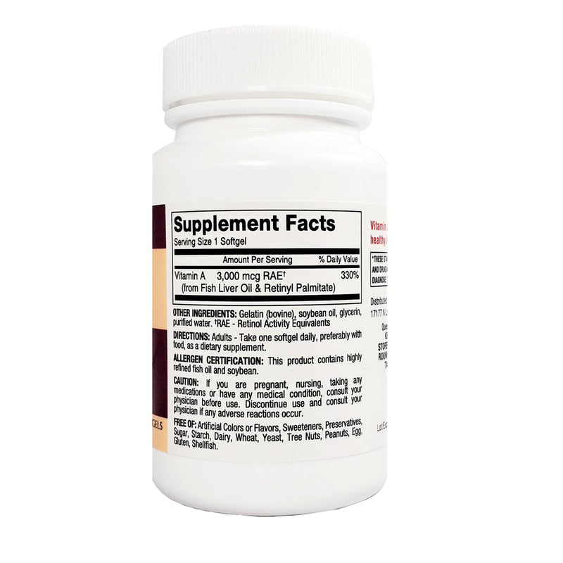 Major® Vitamin Supplement Vitamin A 3,000 mcg Strength Capsule 100 per Bottle (919506_BT) 1/BT