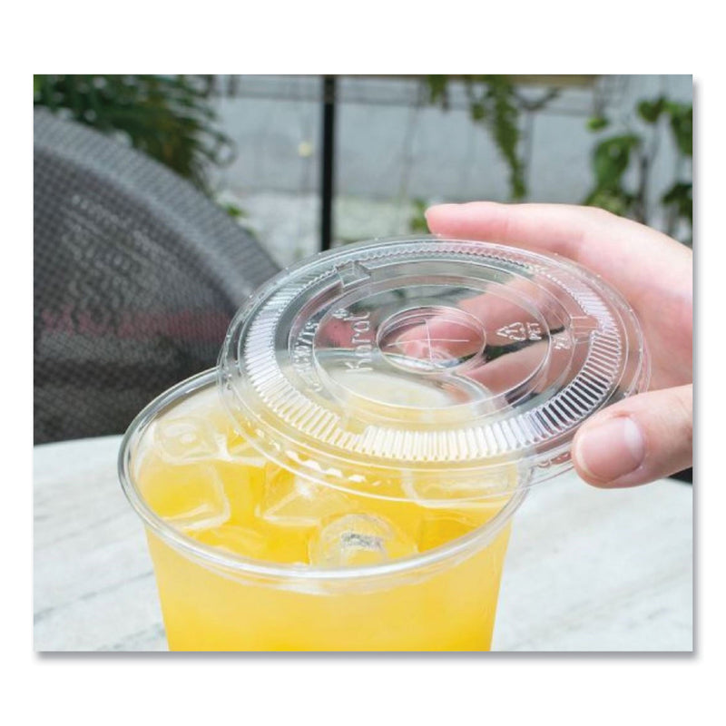 Karat PET Lids, Flat with Straw Slot, Fits 32 oz Cold Cups, Clear 500/Carton (KRTCKC107TS) Case of 500