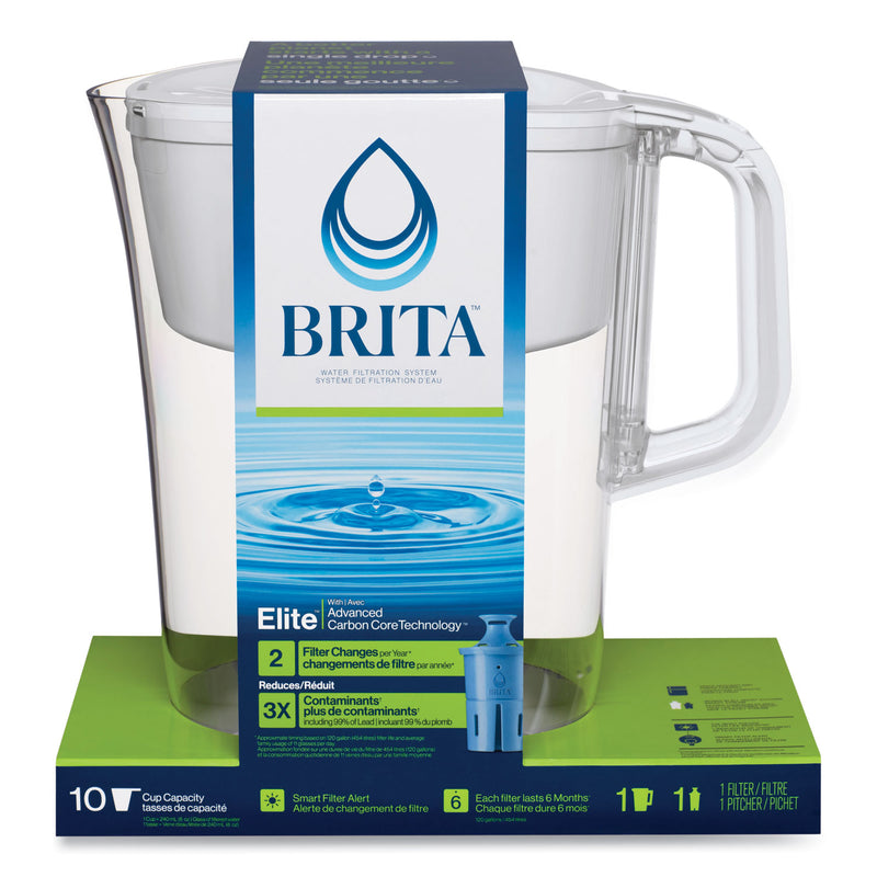 Brita Tahoe Water Pitcher with Elite Filter, 10 Cups, Bright White, 2/Carton (CLO50688CT) Case of 2