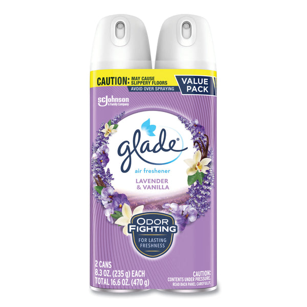 Glade Air Freshener, Lavender and Vanilla, Scent, 8.3 oz Aerosol Spray, 2/Pack, 3 Packs/Carton (SJN377371) Case of 3