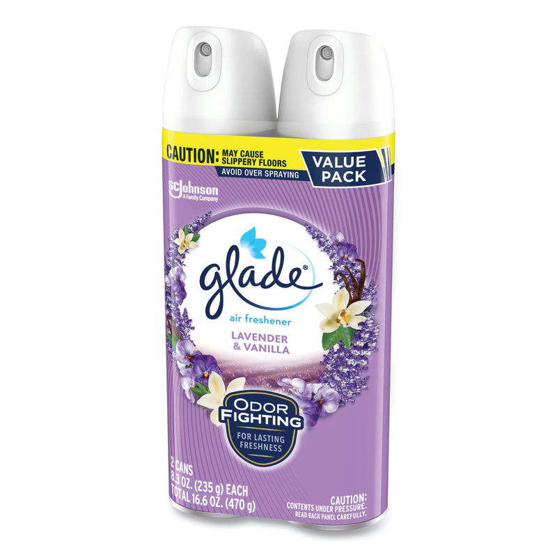 Glade Air Freshener, Lavender and Vanilla, Scent, 8.3 oz Aerosol Spray, 2/Pack, 3 Packs/Carton (SJN377371) Case of 3