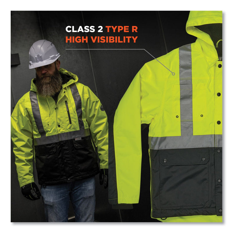 Ergodyne GloWear 8275 Class 2 Heavy-Duty Hi-Vis Workwear Sherpa Lined Jacket, 3X-Large, Lime (EGO23977) Each