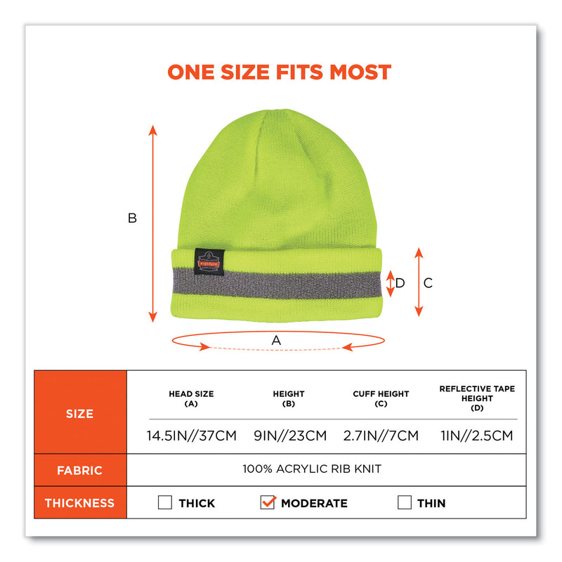 Ergodyne N-Ferno 6803 Reflective Rib Knit Winter Hat, One Size Fits Most, Lime (EGO16864) Each