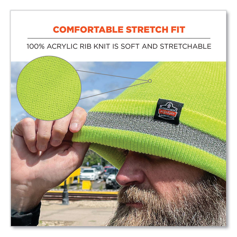Ergodyne N-Ferno 6803 Reflective Rib Knit Winter Hat, One Size Fits Most, Lime (EGO16864) Each