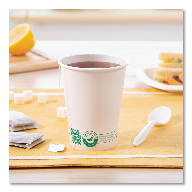 SOLO Compostable Paper Hot Cups, ProPlanet Seal, 12 oz, White/Green, 50/Pack (SCC412PLAPLATPK) Pack of 50