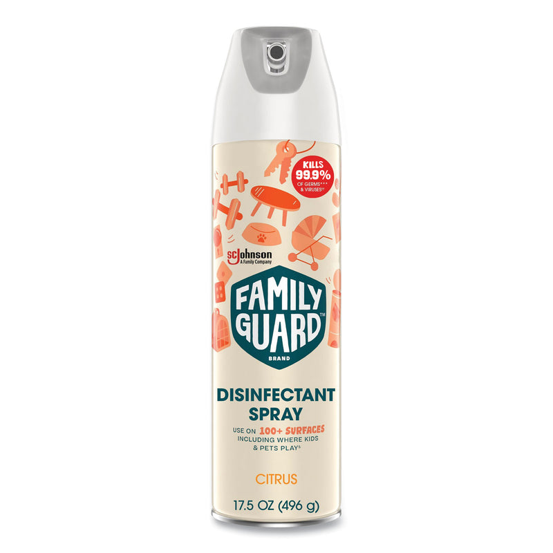 FamilyGuard Disinfectant Spray, Citrus Scent, 17.5 oz Aerosol Spray, 8/Carton (SJN327151) Case of 8