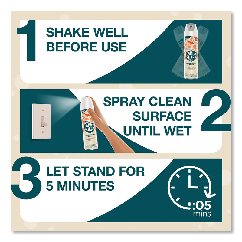 FamilyGuard Disinfectant Spray, Citrus Scent, 17.5 oz Aerosol Spray, 8/Carton (SJN327151) Case of 8