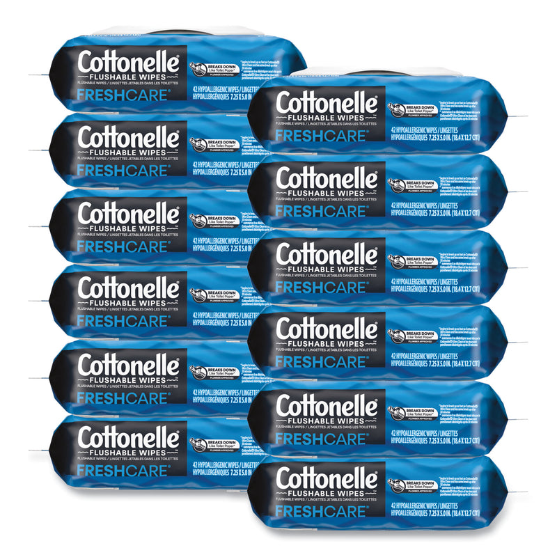 Cottonelle® Fresh Care Flushable Cleansing Cloths, 1-Ply, 3.75 x 5.5, White, 42/Pack, 12 Packs/Carton (KCM44932CT) Case of 12