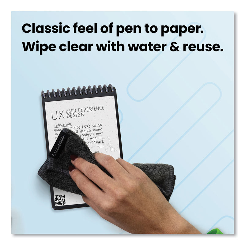 Rocketbook Mini Notepad, Black Cover, Dot Grid Rule, 3.5 x 5.5, Black/White, 24 Sheets (RKBEVRMKA) Each