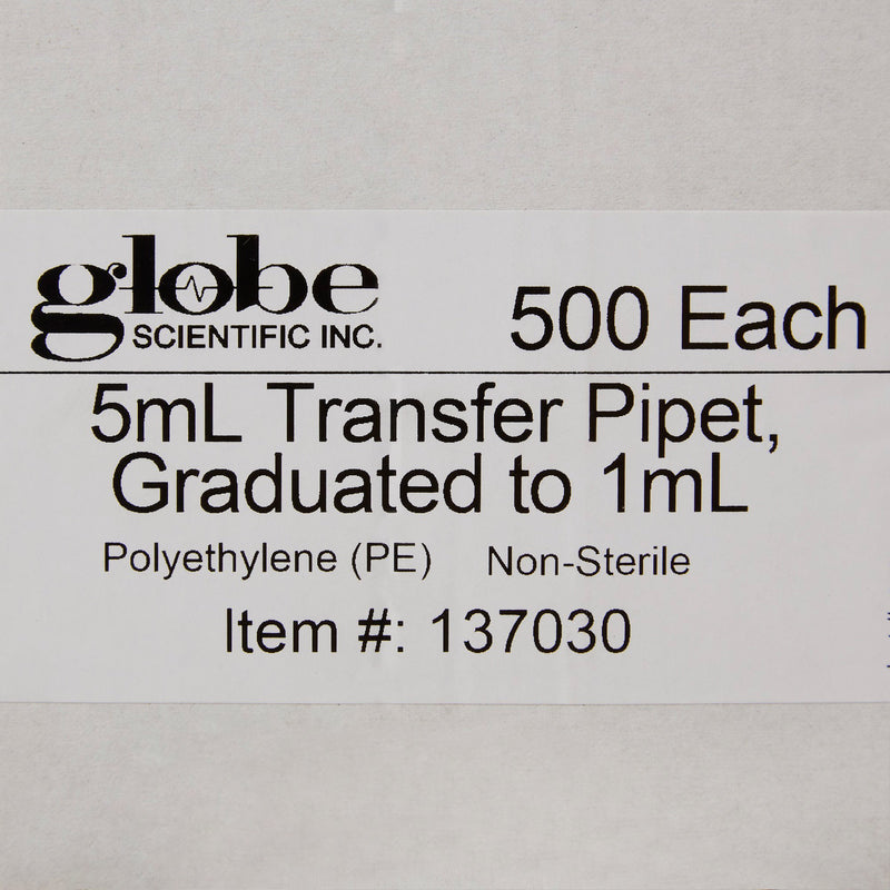 Globe Scientific Transfer Pipette 5 mL 0.25 mL Graduation Increments NonSterile (541271_BX) 500/BX