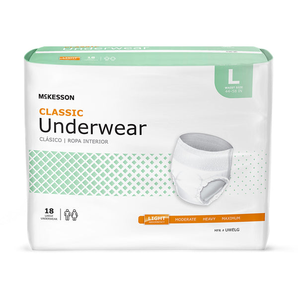 McKesson Classic Unisex Adult Absorbent Underwear Pull On with Tear Away Seams Large Disposable Light Absorbency (884176_CS) 4/CS