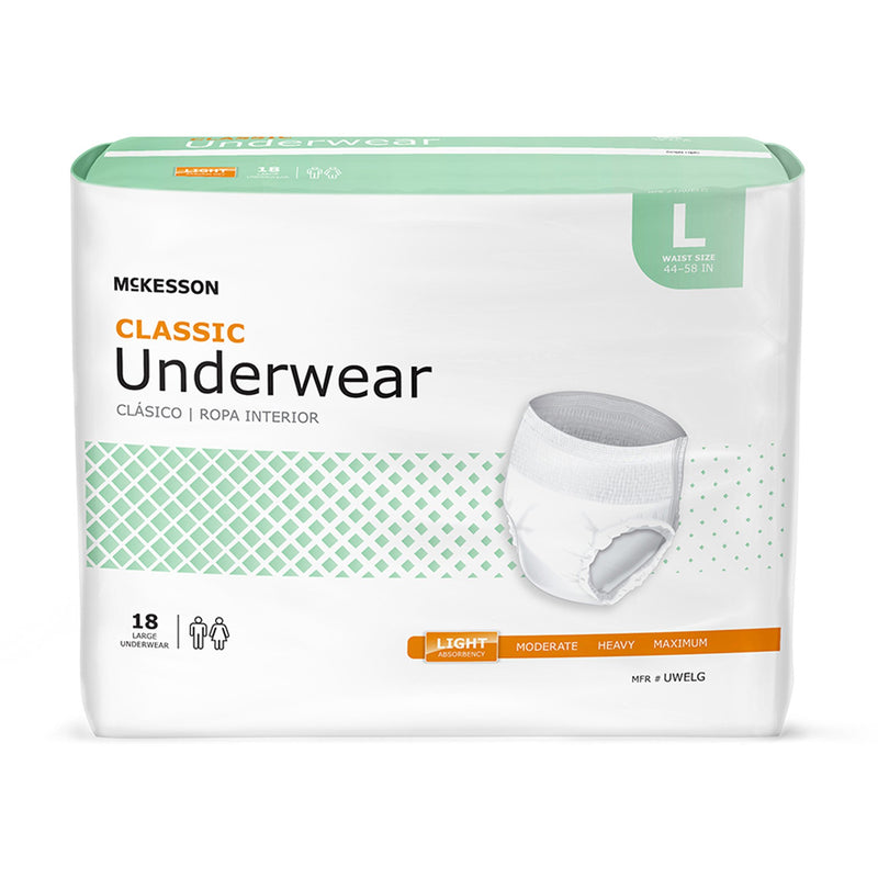 McKesson Classic Unisex Adult Absorbent Underwear Pull On with Tear Away Seams Large Disposable Light Absorbency (884176_CS) 4/CS