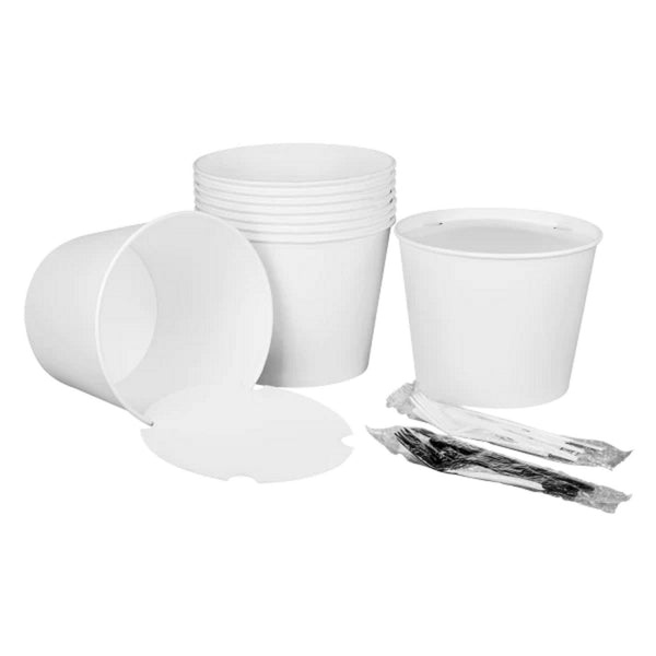Karat Food Bucket with Lid, 130 oz, 8.46" Dia x 6.6"h, White, Paper, 150/Carton (KRTCFB130WBNDLE) Case of 150