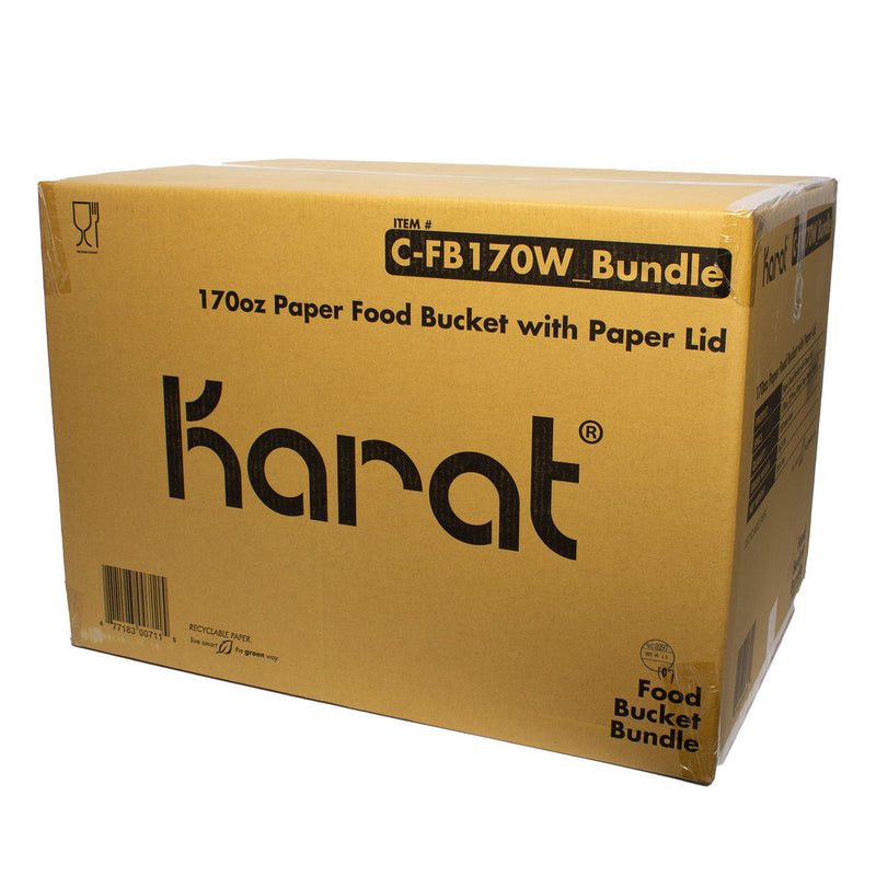 Karat Food Bucket with Lid, 170 oz, 8.9" Dia x 8.36"h, White, Paper, 150/Carton (KRTCFB170WBNDL) Case of 150